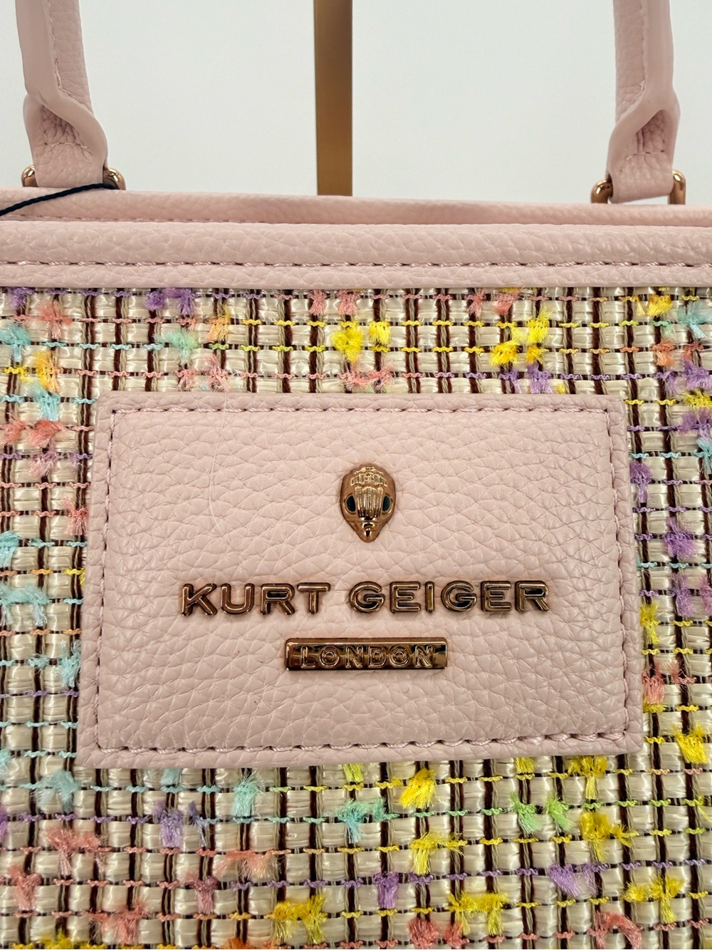 KURT GEIGER LONDON Chiswick Top Handle Tote Bag Pastel Pink Woven - Picture 2 of 10